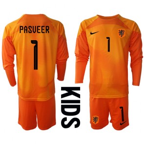 Holland Remko Pasveer #1 Målmand Udebanesæt Børn VM 2022 Lange ærmer (+ korte bukser)